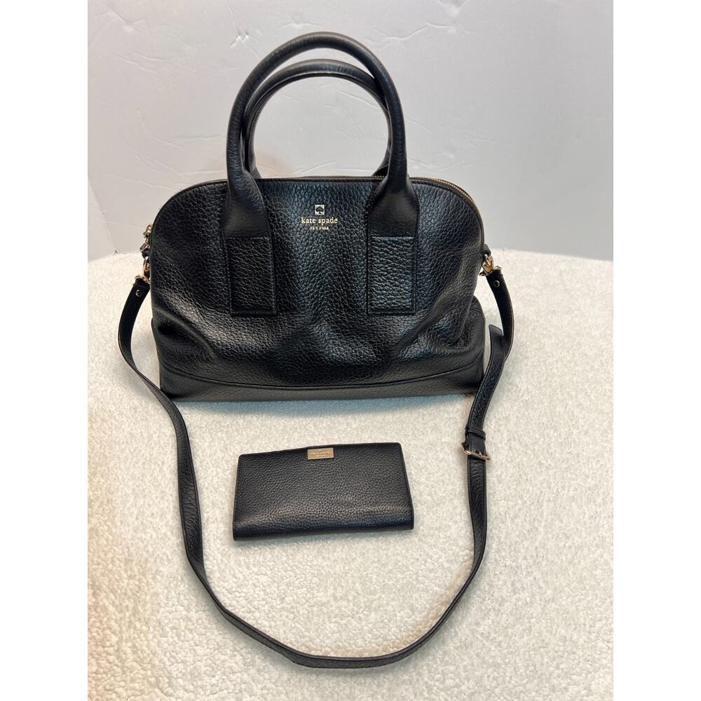 Kate Spade New York Black Southport Jenny Satchel Pebbled Leather Bag W/ Wallet